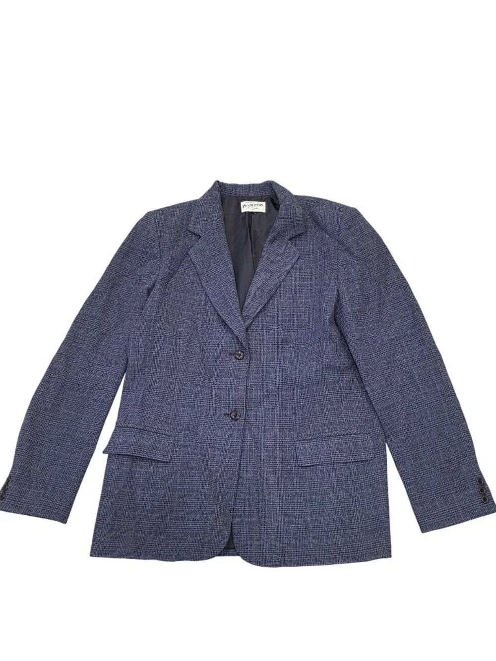 Pendleton Womens Tall Blue Plaid Virgin Wool Blazer Jacket Size 10